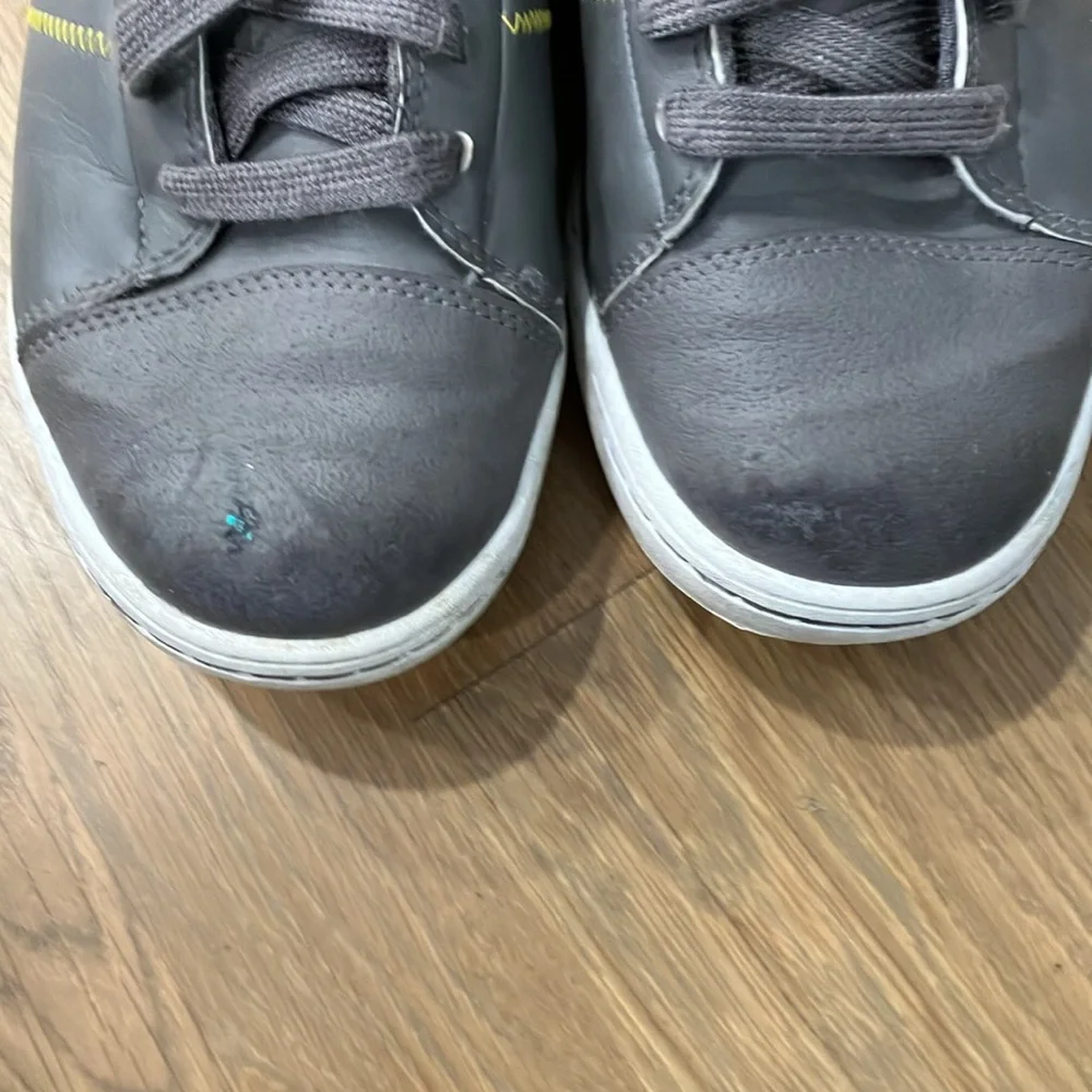 Adidas Men’s Gray Yellow Lace Up Leather Sneakers Tennis Shoes